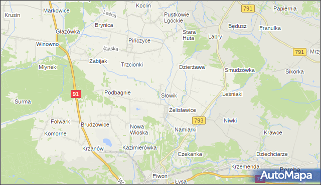 mapa Słowik gmina Siewierz, Słowik gmina Siewierz na mapie Targeo