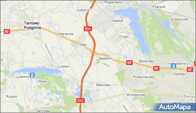 mapa Swadzim gmina Tarnowo Podgórne, Swadzim gmina Tarnowo Podgórne na mapie Targeo