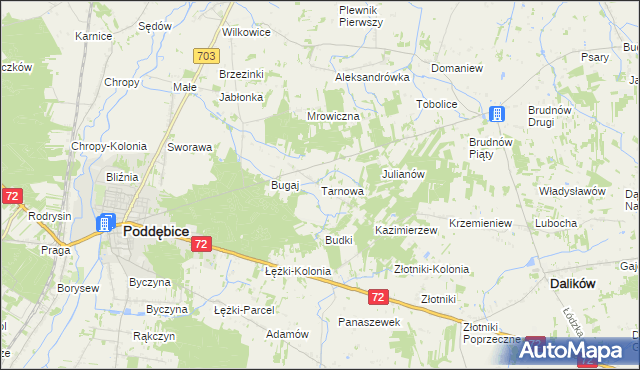 mapa Tarnowa gmina Poddębice, Tarnowa gmina Poddębice na mapie Targeo