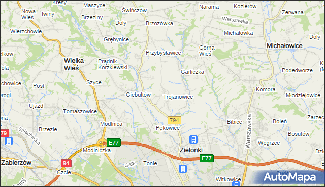 mapa Trojanowice gmina Zielonki, Trojanowice gmina Zielonki na mapie Targeo