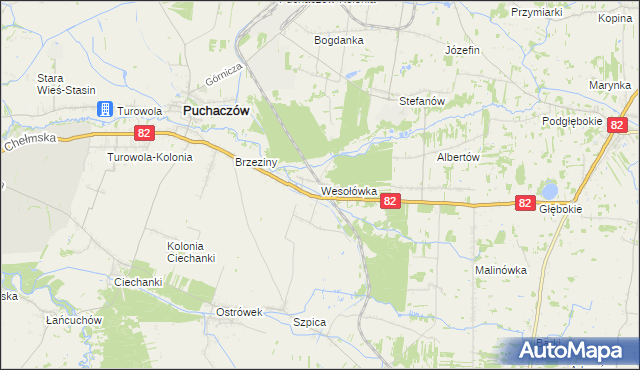 mapa Wesołówka gmina Puchaczów, Wesołówka gmina Puchaczów na mapie Targeo