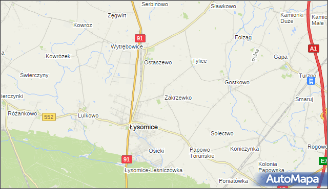 mapa Zakrzewko gmina Łysomice, Zakrzewko gmina Łysomice na mapie Targeo