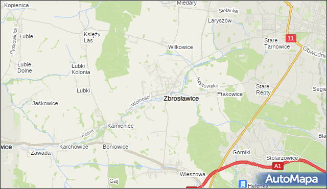 mapa Zbrosławice, Zbrosławice na mapie Targeo