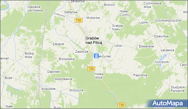 mapa Zwierzyniec gmina Grabów nad Pilicą, Zwierzyniec gmina Grabów nad Pilicą na mapie Targeo