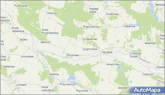 mapa Zygmuntów gmina Lutomiersk, Zygmuntów gmina Lutomiersk na mapie Targeo