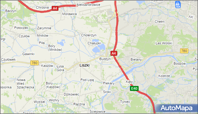 mapa Budzyń gmina Liszki, Budzyń gmina Liszki na mapie Targeo