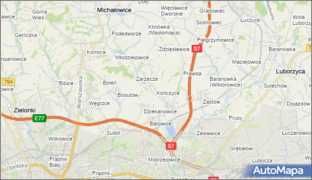 mapa Kończyce gmina Michałowice, Kończyce gmina Michałowice na mapie Targeo