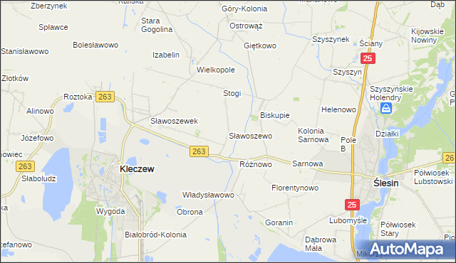 mapa Sławoszewo gmina Kleczew, Sławoszewo gmina Kleczew na mapie Targeo