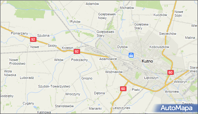 mapa Adamowice gmina Kutno, Adamowice gmina Kutno na mapie Targeo