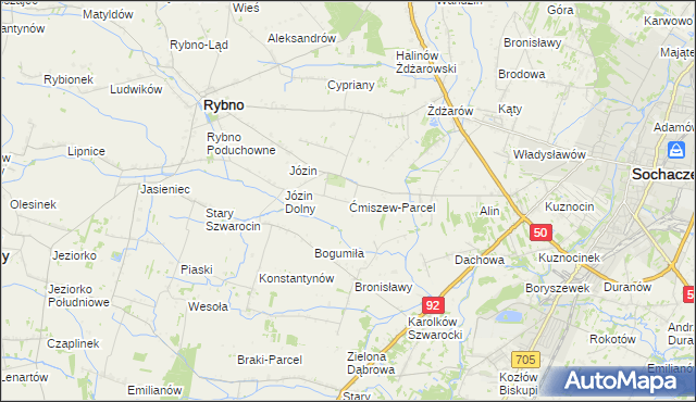 mapa Ćmiszew-Parcel, Ćmiszew-Parcel na mapie Targeo