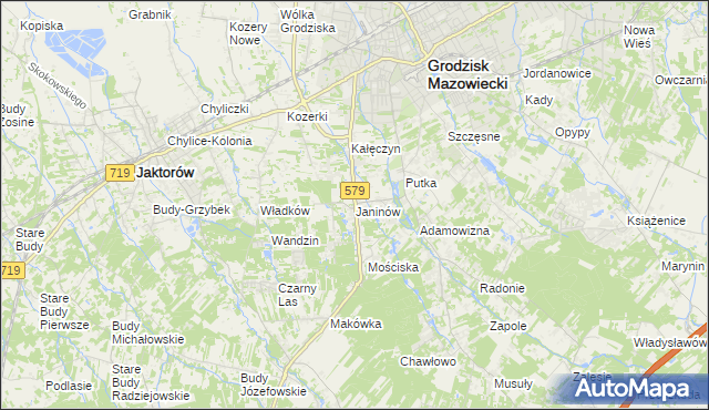 mapa Janinów gmina Grodzisk Mazowiecki, Janinów gmina Grodzisk Mazowiecki na mapie Targeo