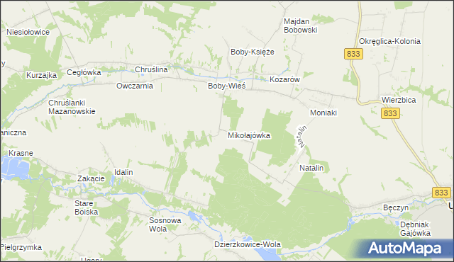 mapa Mikołajówka gmina Urzędów, Mikołajówka gmina Urzędów na mapie Targeo