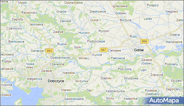 mapa Kunice gmina Gdów, Kunice gmina Gdów na mapie Targeo