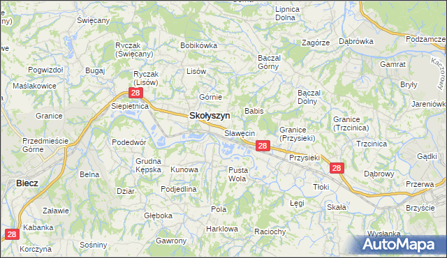 mapa Sławęcin gmina Skołyszyn, Sławęcin gmina Skołyszyn na mapie Targeo