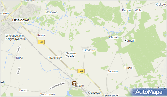 mapa Brodowo gmina Iłowo-Osada, Brodowo gmina Iłowo-Osada na mapie Targeo