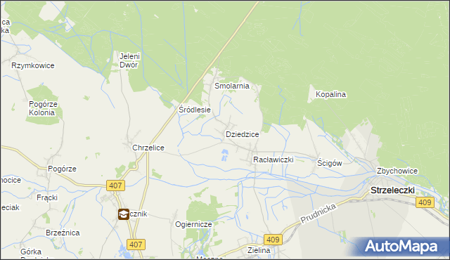 mapa Dziedzice gmina Strzeleczki, Dziedzice gmina Strzeleczki na mapie Targeo