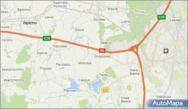 mapa Gniazdowo gmina Biesiekierz, Gniazdowo gmina Biesiekierz na mapie Targeo