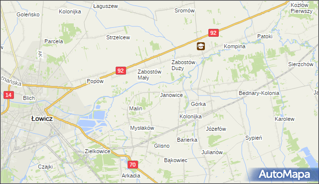 mapa Janowice gmina Nieborów, Janowice gmina Nieborów na mapie Targeo