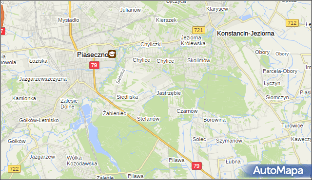 mapa Jastrzębie gmina Piaseczno, Jastrzębie gmina Piaseczno na mapie Targeo