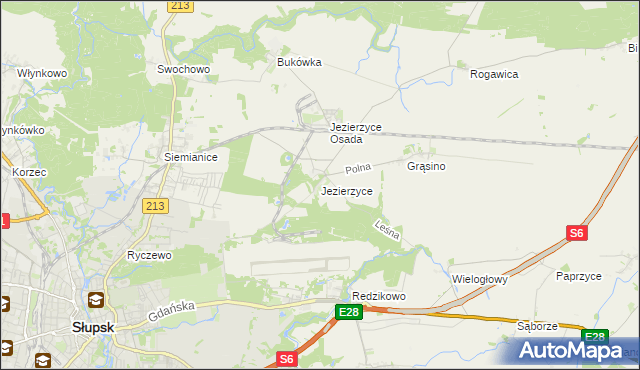 mapa Jezierzyce gmina Słupsk, Jezierzyce gmina Słupsk na mapie Targeo