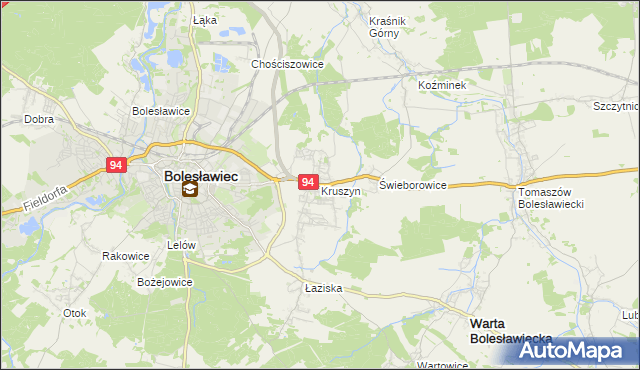 mapa Kruszyn gmina Bolesławiec, Kruszyn gmina Bolesławiec na mapie Targeo