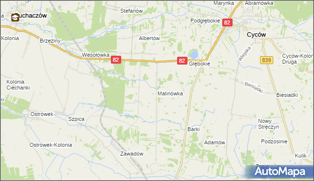 mapa Malinówka gmina Cyców, Malinówka gmina Cyców na mapie Targeo