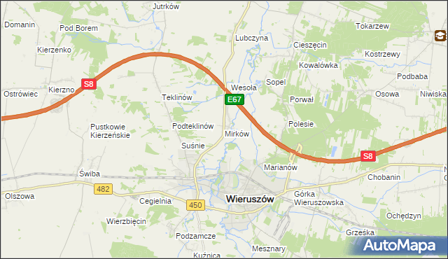 mapa Mirków gmina Wieruszów, Mirków gmina Wieruszów na mapie Targeo