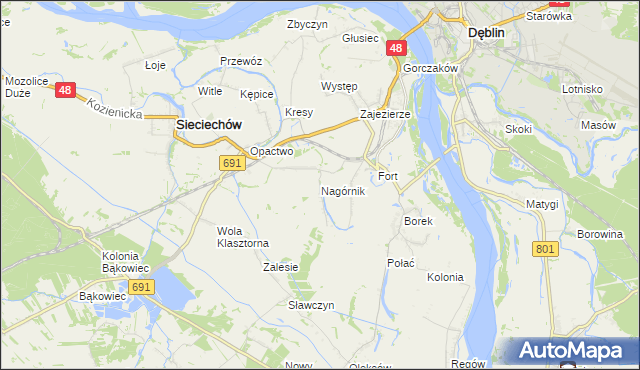 mapa Nagórnik gmina Sieciechów, Nagórnik gmina Sieciechów na mapie Targeo