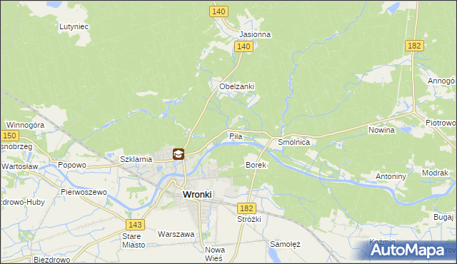 mapa Piła gmina Wronki, Piła gmina Wronki na mapie Targeo