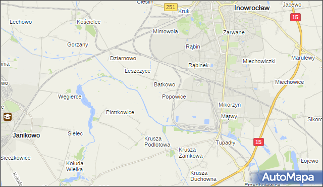 mapa Popowice gmina Inowrocław, Popowice gmina Inowrocław na mapie Targeo