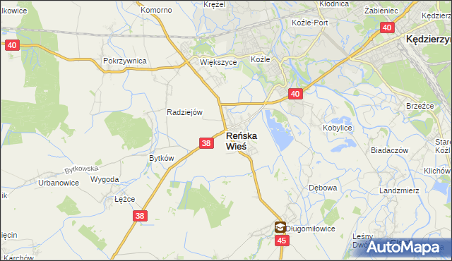 mapa Reńska Wieś powiat kędzierzyńsko-kozielski, Reńska Wieś powiat kędzierzyńsko-kozielski na mapie Targeo