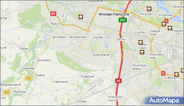 mapa Strachowice gmina Wrocław, Strachowice gmina Wrocław na mapie Targeo
