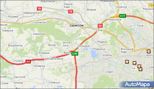 mapa Szczyglice gmina Zabierzów, Szczyglice gmina Zabierzów na mapie Targeo