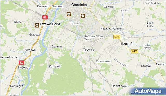 mapa Tobolice gmina Rzekuń, Tobolice gmina Rzekuń na mapie Targeo