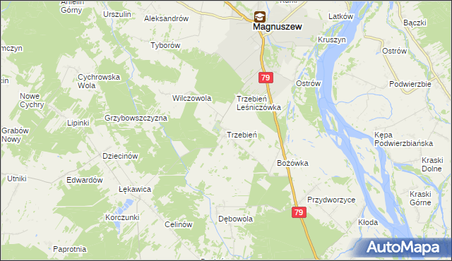 mapa Trzebień gmina Magnuszew, Trzebień gmina Magnuszew na mapie Targeo