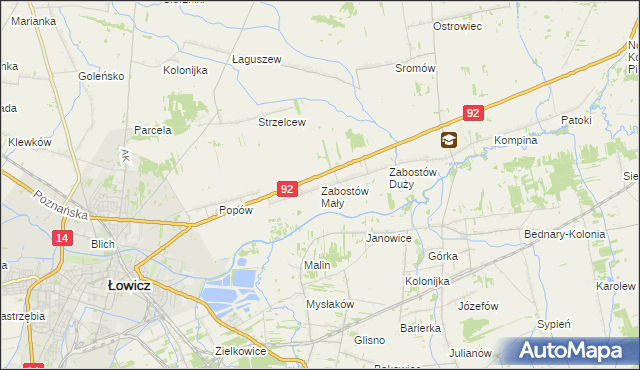 mapa Zabostów Mały, Zabostów Mały na mapie Targeo