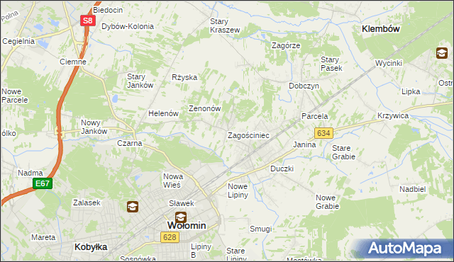 mapa Zagościniec gmina Wołomin, Zagościniec gmina Wołomin na mapie Targeo
