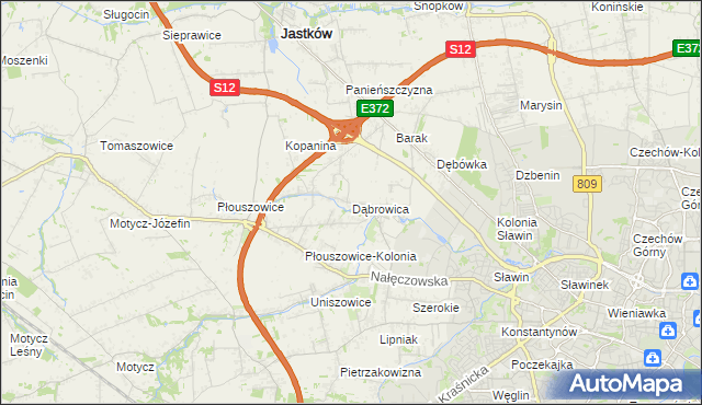 mapa Dąbrowica gmina Jastków, Dąbrowica gmina Jastków na mapie Targeo