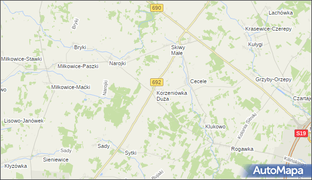 mapa Korzeniówka Duża, Korzeniówka Duża na mapie Targeo