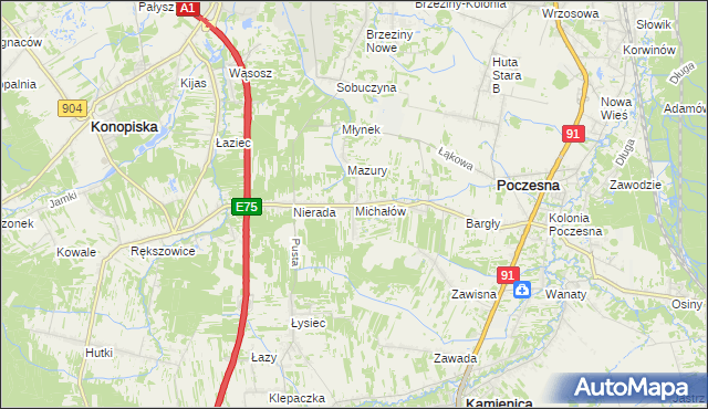 mapa Michałów gmina Poczesna, Michałów gmina Poczesna na mapie Targeo
