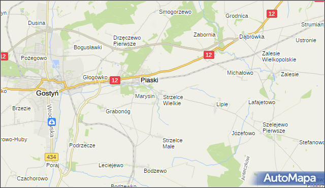 mapa Strzelce Wielkie gmina Piaski, Strzelce Wielkie gmina Piaski na mapie Targeo