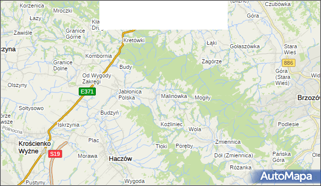 mapa Malinówka gmina Haczów, Malinówka gmina Haczów na mapie Targeo