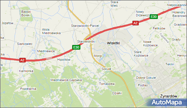 mapa Morgi gmina Wiskitki, Morgi gmina Wiskitki na mapie Targeo