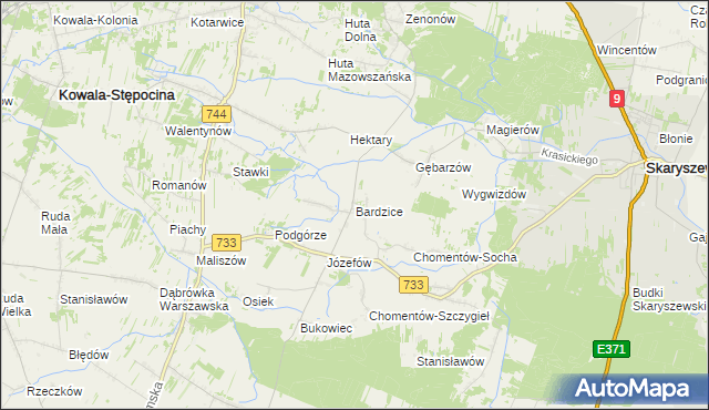 mapa Bardzice, Bardzice na mapie Targeo