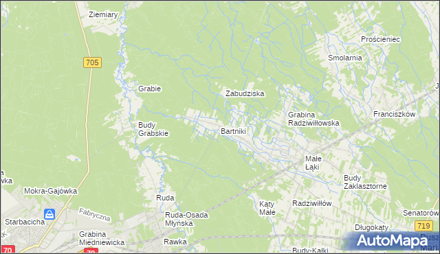mapa Bartniki gmina Puszcza Mariańska, Bartniki gmina Puszcza Mariańska na mapie Targeo