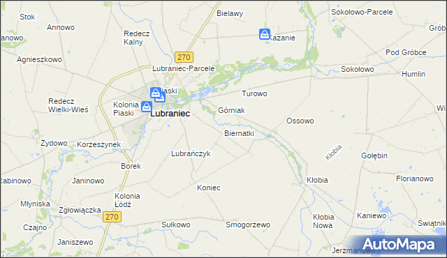 mapa Biernatki gmina Lubraniec, Biernatki gmina Lubraniec na mapie Targeo