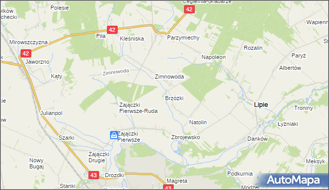 mapa Brzózki gmina Lipie, Brzózki gmina Lipie na mapie Targeo