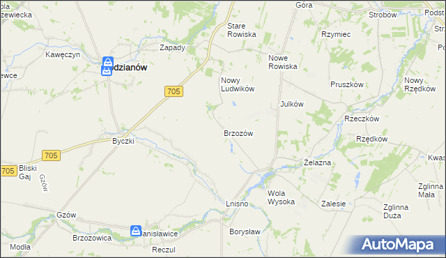 mapa Brzozów gmina Skierniewice, Brzozów gmina Skierniewice na mapie Targeo