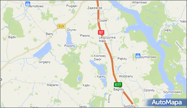 mapa Klonowy Dwór, Klonowy Dwór na mapie Targeo
