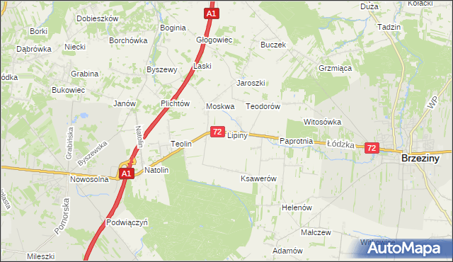 mapa Lipiny gmina Nowosolna, Lipiny gmina Nowosolna na mapie Targeo